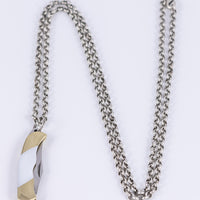 Folding knife necklace made from genuine mother of pearl with an antique silver plated chain