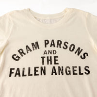 Vintage looking distressed off-white tshirt with text "Gram Parsons and the Fallen Angels"