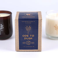 Soy wax candle in "Ode to Dusk" scent with joshua tree and stars design